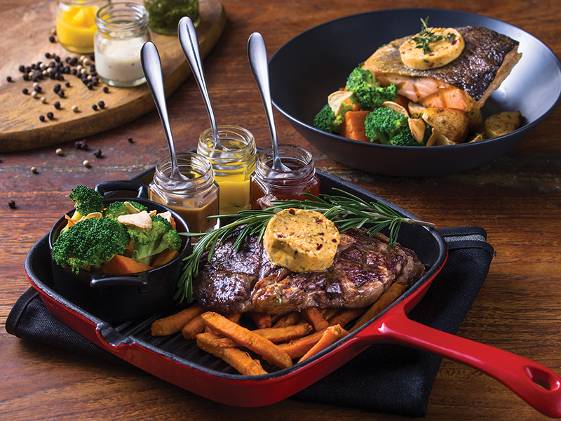 Ribeye Steak and Salmon Oreganato