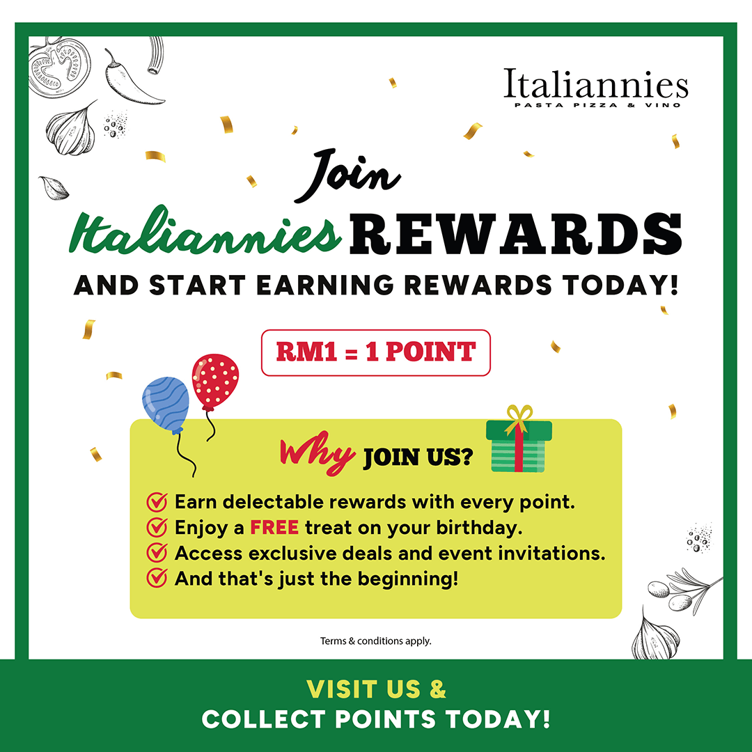 Join Italiannies Rewards and start earning rewards today!